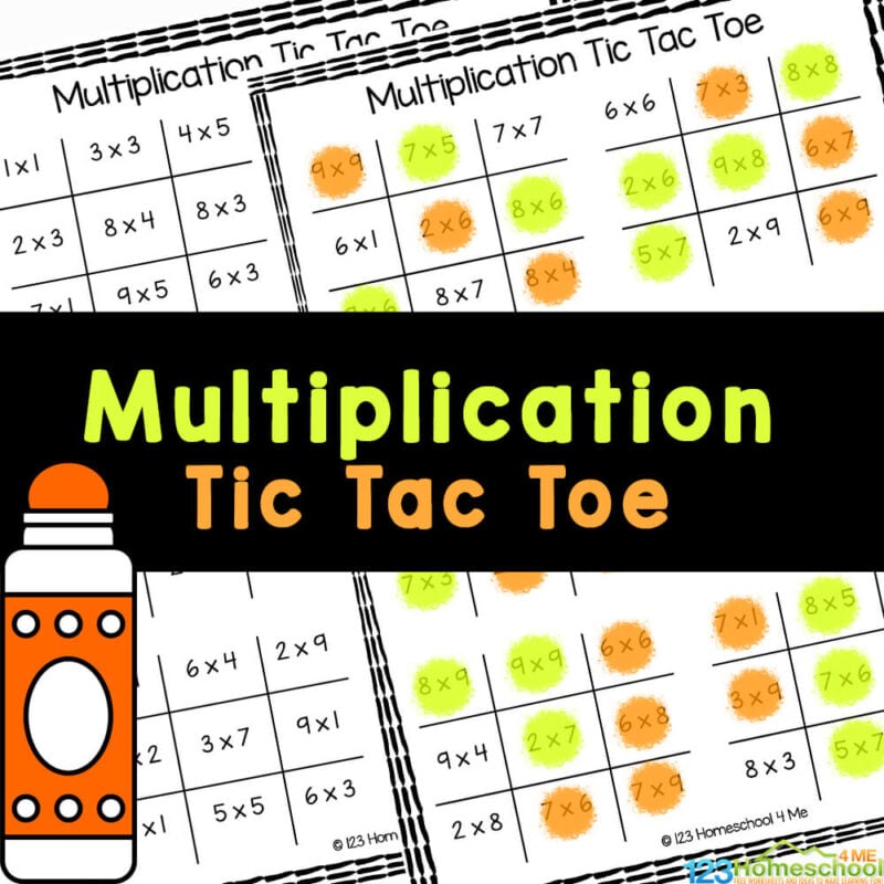 Practice multiplying with Mulitplication Tic Tac Toe. This free printable multiplication game uses math worksheets for a no-prep activity!