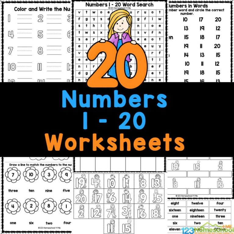 FREE Printable Numbers 1 to 20 Worksheets