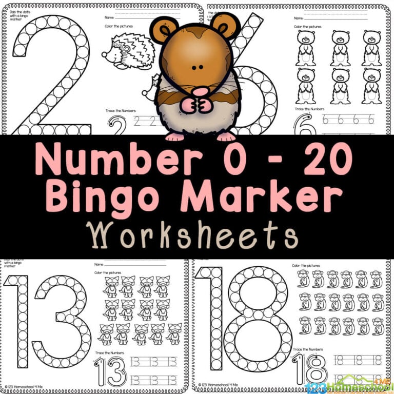 Animal Bingo Marker Numbers to 20 Worksheets