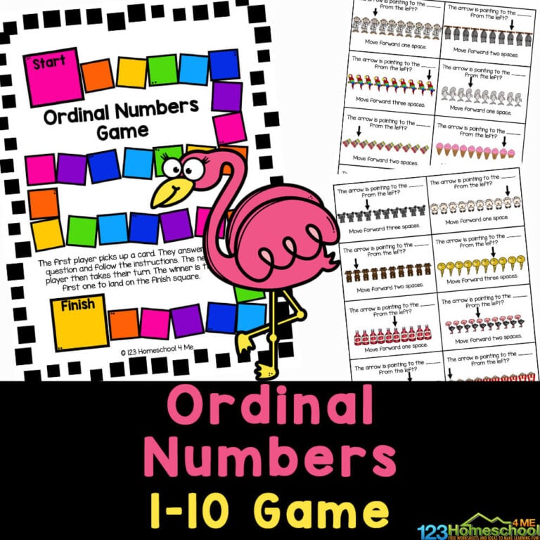 FREE Printable Ordinal Numbers Kindergarten Math Games 1-10
