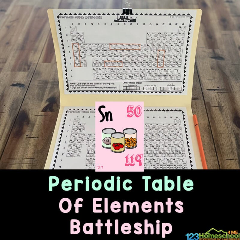 Make learning the elements of the periodic table fun with this free printable science battleship game for Chemistry!