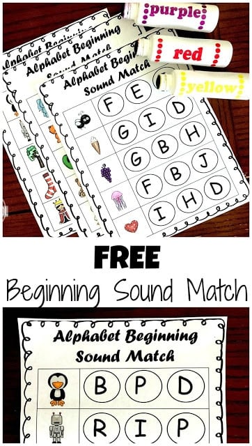 These free printable Phonics Beginning Sounds Do a Dot Printables are a perfect way for preschool, pre k, and Kindergarten students to practice finding letters that match the initial sound of the cute clipart pictured. Children will love that they can use do a dot markers to practice phonemic awareness and phonics skills!
