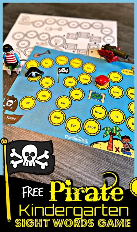 Make practicing primer sight words fun with this super cute, pirate themed Kindergarten Sight Words Game.  This free sight word games has a fun pirate theme to keep kids engaged and eager to practice. Download pdf file with sight word activities for kindergarten and you are ready to play and learn as you journey around the treasure map to collect treasures!
