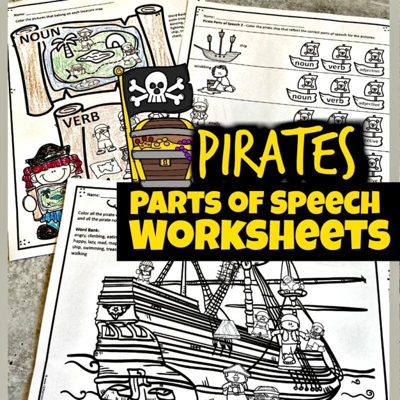 These super cute, clever, and FUN Pirate Parts of Speech Worksheets are a great way to help students practice identifying nouns, verbs, and adjectives while having fun. Each of these pirate worksheets has a different activity to practice identifying parts of speech. These worksheets parts of speech are perfect for first grade, 2nd grade, 3rd grade, 4th grade, 5th grade, and 6th graders. Simply download pdf file with parts of speach worksheets and get ready to have fun playing and learning!
