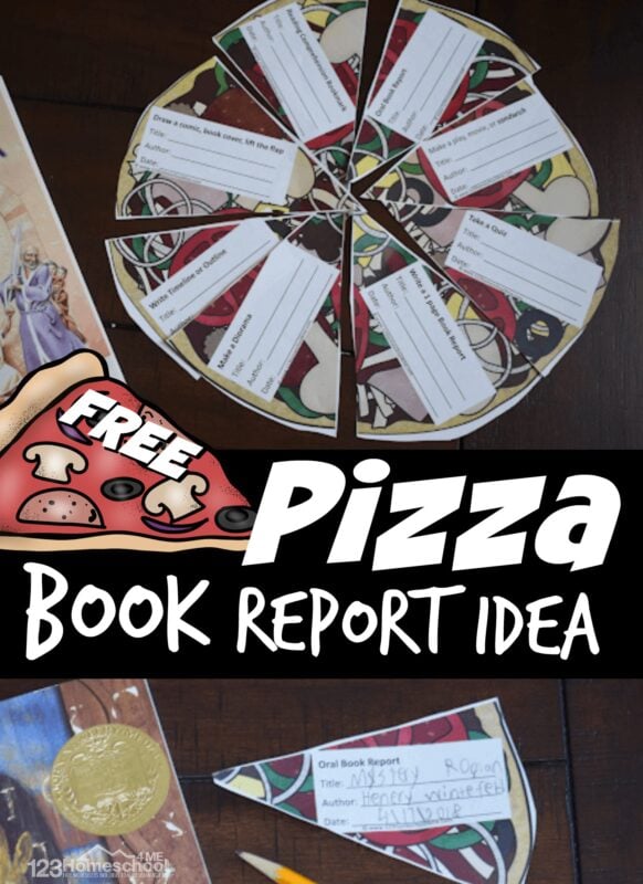 Looking for a fun, clever, and EASY book report idea? You will love these clever, free printable pizza reading comprehension slices. Not only do they help kids summarize what they read, but they are a great way to motivate kids to read  and understanding what they've read. Fun resource for parents, teachers, and homeschoolers of kindergarten, first grade, 2nd grade, 3rd grade, 4th grade, 5th grade, and 6th grade students.