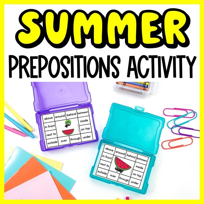 Work on learning preposition with summer themed, free printable activity! Use no-prep preposition games and activities with grade 1 & 2. 