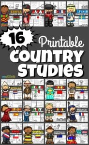 16 Printable Country Studies for Kids - children will have fun learning about countries around the world with this fun resource perfect for pre k, kindergarten, grade 1, grade 2, grade 3, grade 4, grade 5, and grade 6 including Kenya, Japan, Russia, Sweden, Netherlands, Mexico, China, Philippines, Spain, Italy, Germany, France, Chile, Colombia, Australia, and Costa Rica.