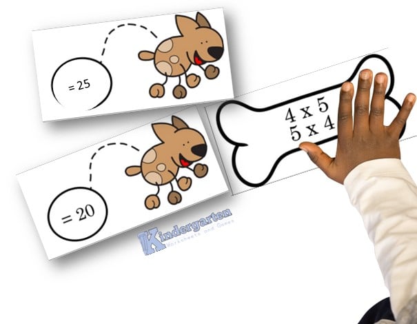 Grab dog themed multiplication puzzles for kids to practice basic multiplying facts with a FREE multiplication printables math activity. 