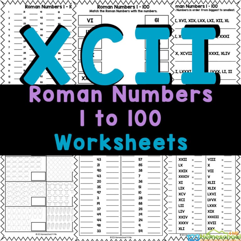 Roman Numbers Counting 1 to 100 Worksheets