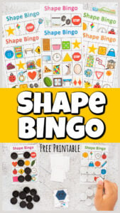 Make learning about shapes for kids fun with this super cute, Shape Bingo. This shape game will help kids go from knowing basic shapes to seeing them in the world around them. Use this shape activity for applying math with toddler, preschool, pre-k, kindergarten, and first grade students. Simply print free shapes printables and you are ready to play and learn with a shapes bingo!