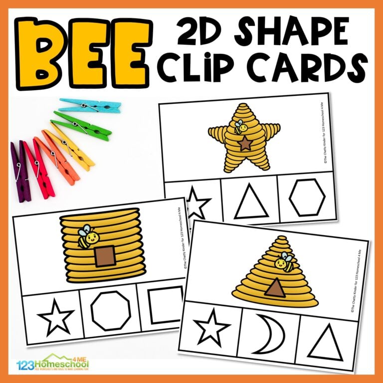 FREE Bee Shape Matching Clip Cards Printable Activity