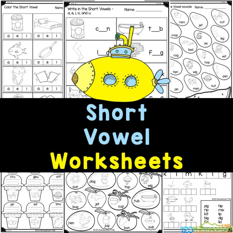 Work on short vowel sounds in cvc words with these FREE printable Short Vowel Worksheets for pre-k & kindergarten!