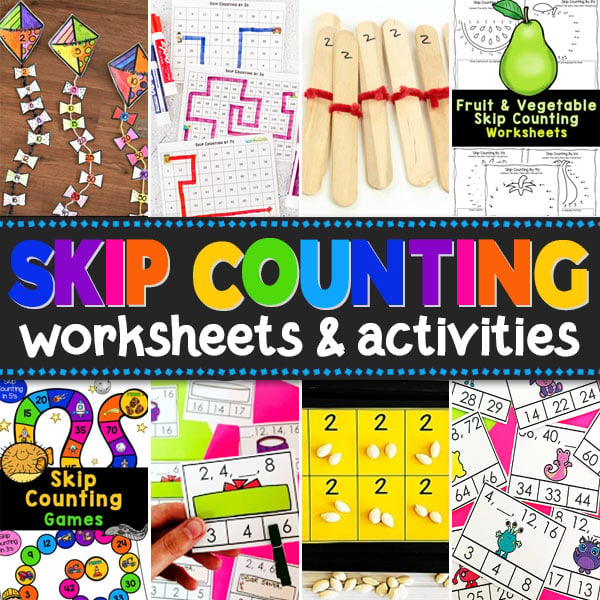 TONS of free printable resources to learn to skip count! Skip counting worksheets, games, and activities for counting by 2s-15s!