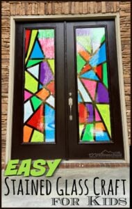 EASY Stained Glass Craft for Kids - this fun art project is great for kids of all ages from toddlers, preschoolers, kindergartners, elementary age age and families to make to bright their front door or a window up with a spring craft for kids. You will love this art project