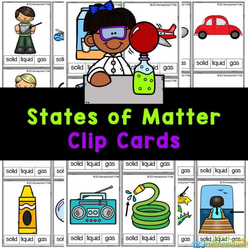Handy, free printable, states of matter activity to learn about solid, liquid, and gas. This science activity uses no-prep clip cards.