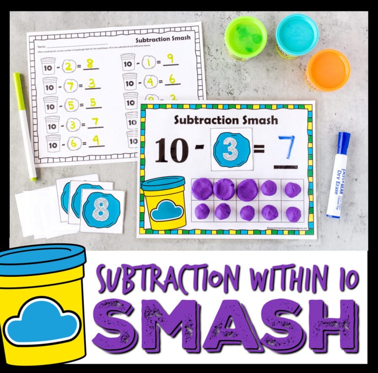 FREE Printable Playdough Subtraction Smash Math Activity