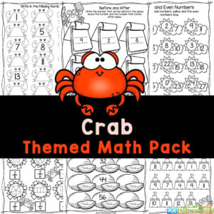 Cute crab summer math worksheets are a great way for children to practice math skills with FREE worksheets for preschool and kindergarten.