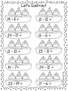 summer subtraction math practice for kindergartners and grade 1 students