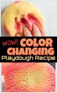 Take your homemade playdough to a whole new level of FUN with this amazing Color Changing Playdough recipe. This is sure to be a hit with toddler, preschool, pre k, kindergarten, first grade, and 2nd grade children alike. 