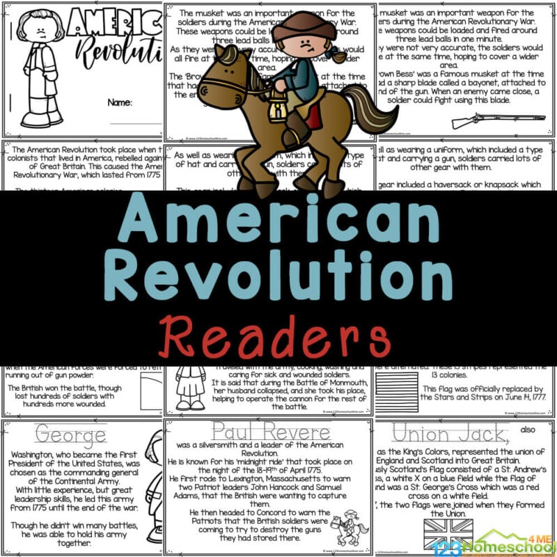 Print American Revolution for kids reader to explore US History with printable coloring pages to read and learn about Revolutionary War.