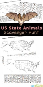 Kids will enjoy searching for state animals of all 50 US states with this fun and free State Animal Scavenger Hunt. This animal activity usese a map of american states with animal key for children to hunt for animals from each state! The USA printablesare such a fun, handy way for kids to learn about the United States of America with a printable scavenger hunt. This U.S. State Animal Scavenger Hunt  is fun for toddler, preschool, pre-k, kindergarten, first grade, 2nd grade, 3rd grade, 4th grade, 5th grade, and 6th garde students with cutepicture clues.  Simply print the united states scavenger hunt pdf file in color or black and white and you are ready to play and learn!