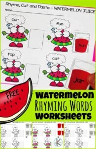 watermelon printable rhyming words worksheets