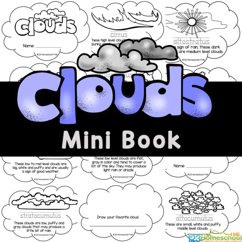 Teach children about weather with this free printable cloud reader to discover different types of clouds for kids.