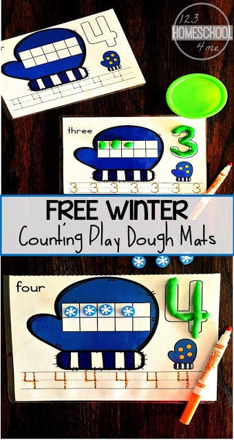 FREE Winter Mitten Playdough Counting Mats 1-10