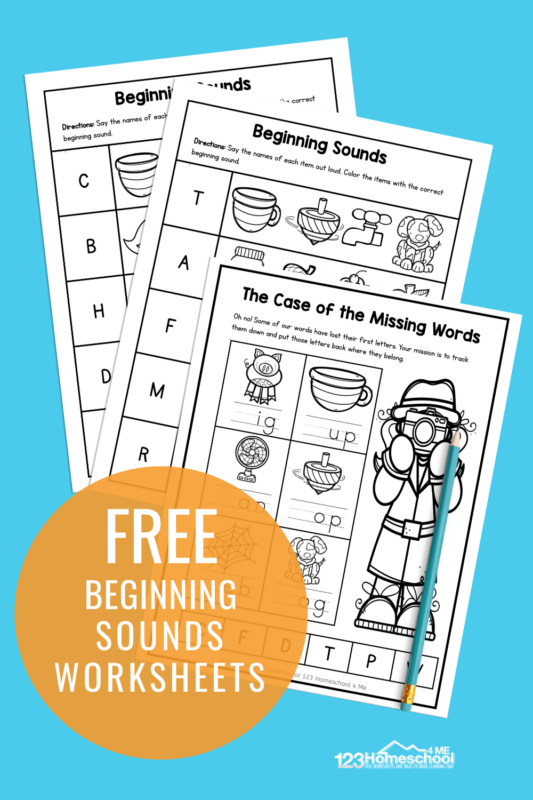 Help kids work on learning the sounds letters make with these super cute, free printable, beginning sounds worksheets. These initial sounds worksheet pages help pre-k, kindergarten, and first grade students practice matching letters with their phonemic sound. There are four different beginning sounds activities in this NO PREP beginning sound worksheets for kindergarten. Simply download pdf file with beginning sounds worksheets free and you are ready to work on kindergarten phonics!