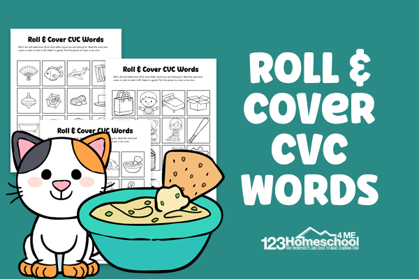 Looking for a fun and easy CVC Words Game for kindergarten and first graders? Grab this CVC games printable and some dice to roll, cover, and read with this fun activity! Simply print the CVC Games and you are ready to play and learn!