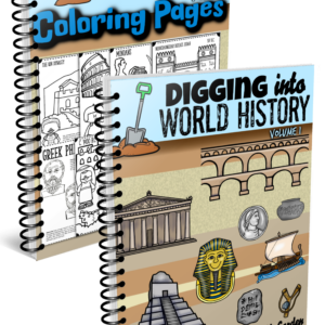 FUN homeschool world history curriculum to easily teach all your children in K12 history together! Complete year includes lessons, coloring pages, worksheets, weekly quizes, tests, and answer keys!