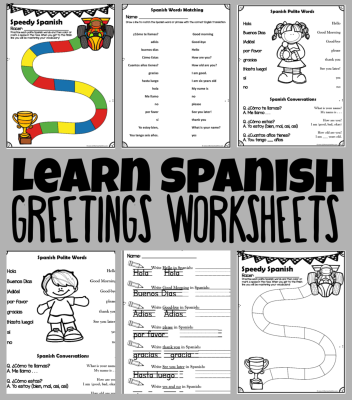 Start learning spanish with these FREE printable beginning worksheets focusing on greetings and polite words!
