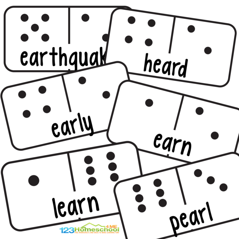 Work on the EAR sound words and how they make the "er" sound with this FREE printable domino phonics game for first graders! FUN Activity!