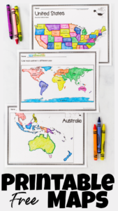 Set of FREE printable world map choices with blank maps and labeled options for learning geography, countries, capitals, famous landmarks