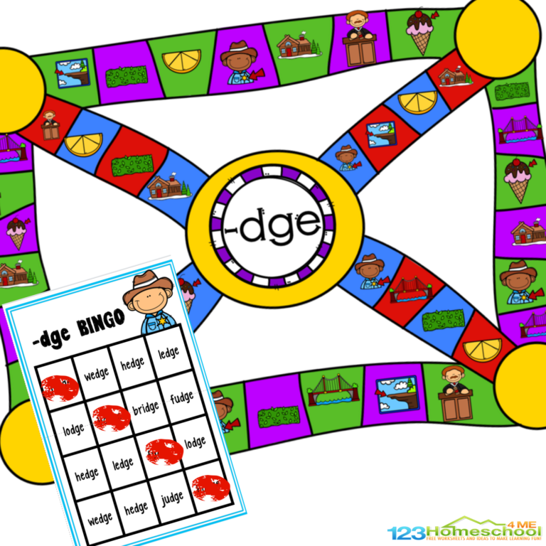 Grab this FREE printable phonics game for 1st and 2nd 2nd graders to work on words that end in dge and ge sound words!